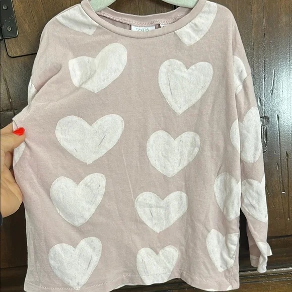 Zara Pink and White Long Sleeve Heart Tee - Picture 3 of 4